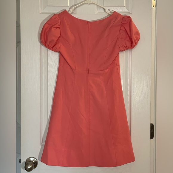 Custom-made Bright Coral Dress Puffy Sleeves Back Zipper 🪸 - Picture 4 of 8